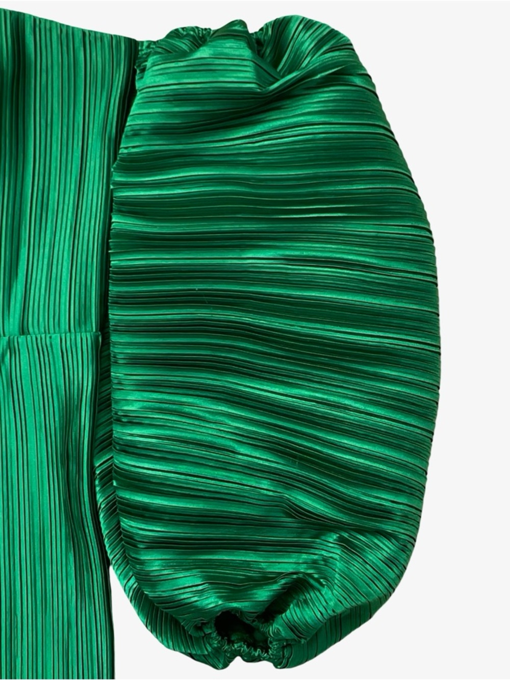 L'IDEE Sirene Plissé Off-Shoulder Puff-Sleeve Column Dress Emerald Green 10 NWT - Picture 6 of 16